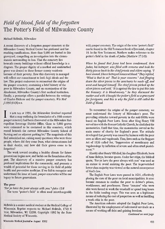 Field of blood, field of the forgotten: The Potter’s Field of Milwaukee County